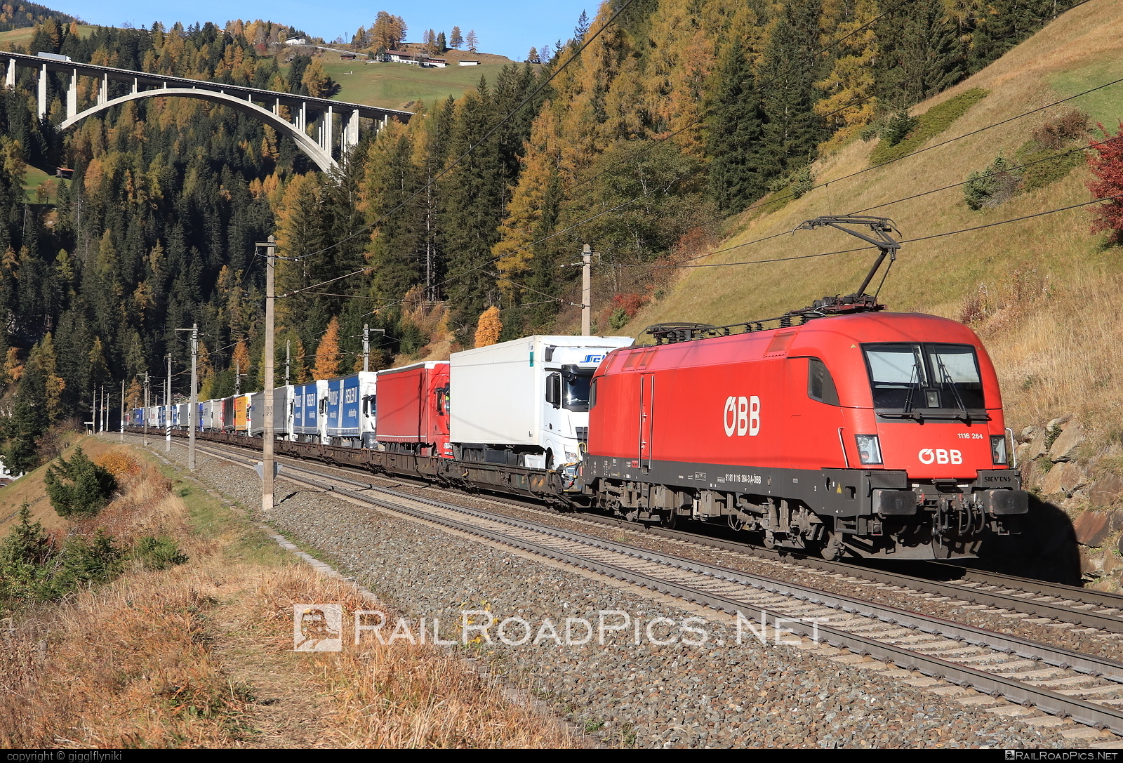 Siemens ES 64 U2 - 1116 264 operated by Rail Cargo Austria AG #es64 #es64u2 #eurosprinter #flatwagon #obb #osterreichischebundesbahnen #rcw #siemens #siemensEs64 #siemensEs64u2 #siemenstaurus #taurus #tauruslocomotive #truck
