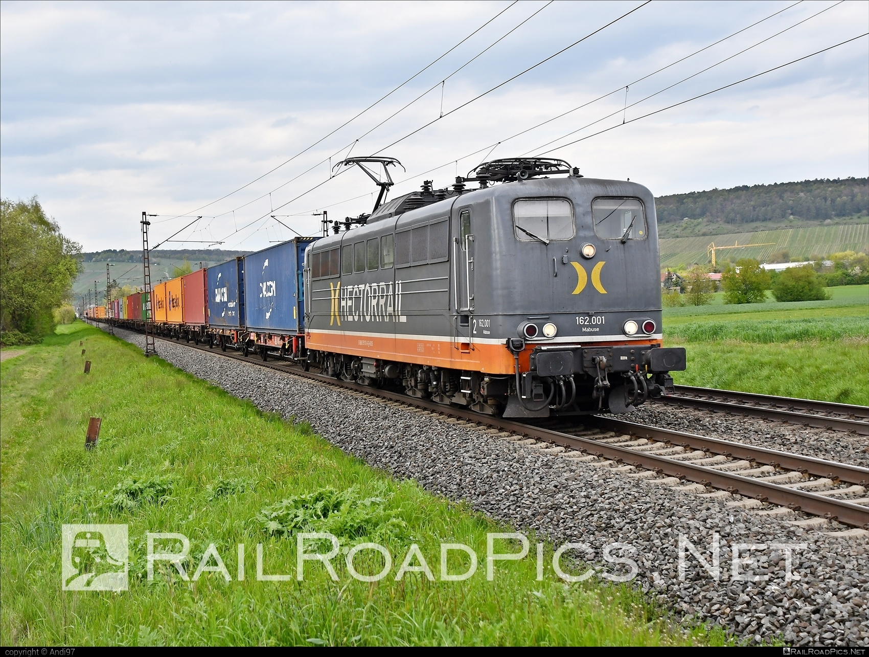 DB Class 151 - 162.001 operated by Hector Rail AB #container #dbClass151 #flatwagon #hector #hectorRail #hectorRailAB #hectorrail