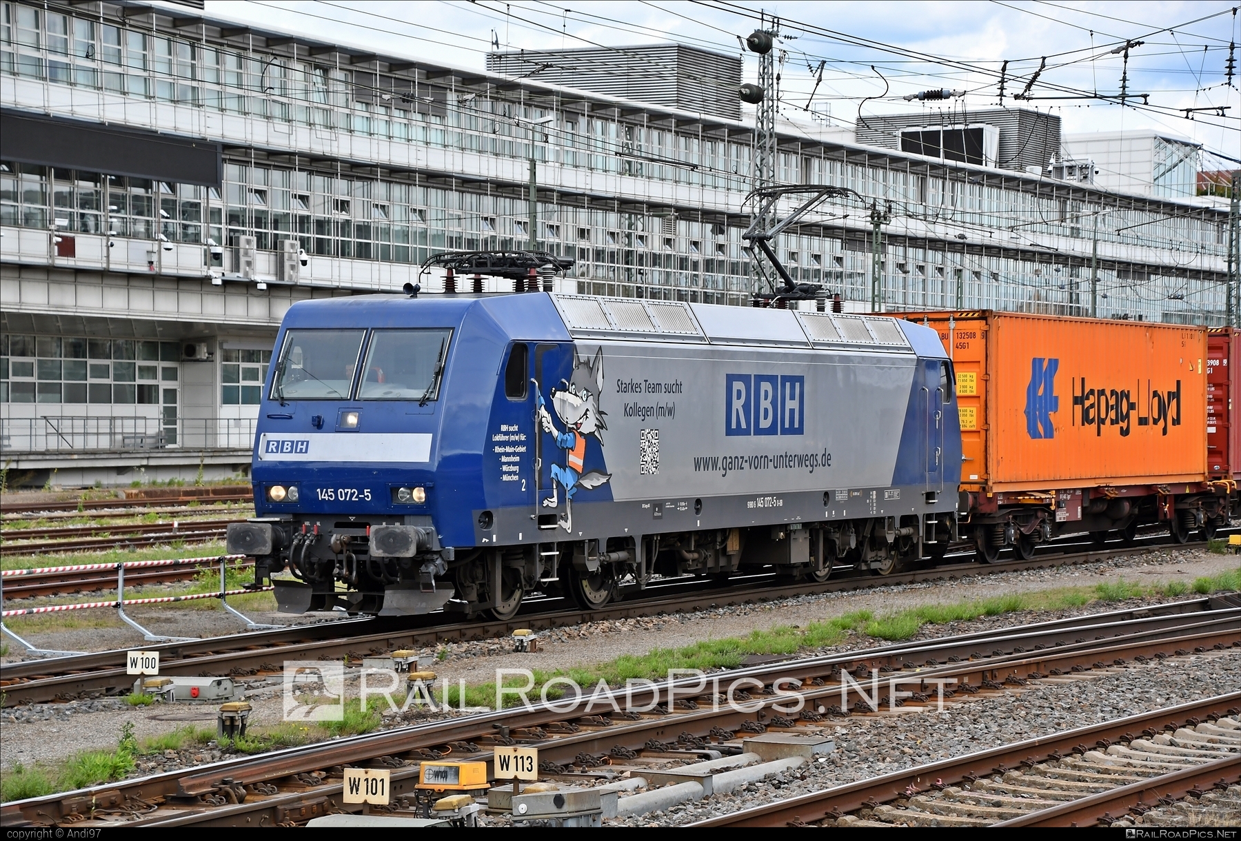 Adtranz DBAG Class 145 - 145 072-5 operated by RBH Logistics GmbH #adtranz #adtranzDbagClass145 #container #db #dbagClass145 #deutschebahn #flatwagon #hapaglloyd #rbh