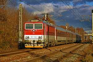 ŽOS Vrútky Class 361.1 - 361 104-3 operated by Železničná Spoločnost' Slovensko, a.s.