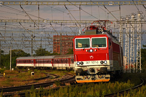 ŽOS Vrútky Class 361.1 - 361 107-6 operated by Železničná Spoločnost' Slovensko, a.s.