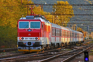 ŽOS Vrútky Class 361.1 - 361 106-8 operated by Železničná Spoločnost' Slovensko, a.s.